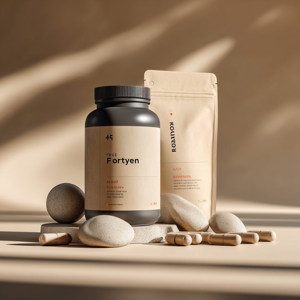 Професионален мъж на средна възраст с увереност и енергия, държащ елегантна опаковка на Fortyzen добавката в модерна обстановка